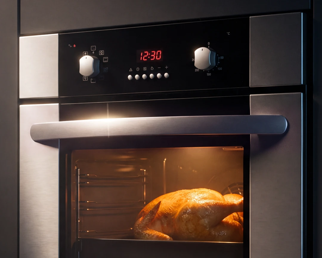Cận cảnh bảng điều khiển và tay nắm inox của lò nướng Arber ABLN65L